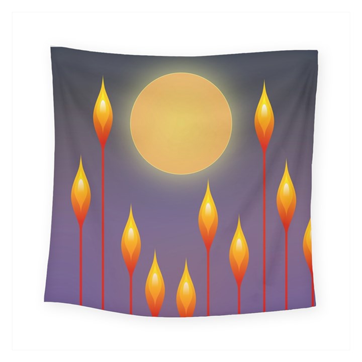 Night Moon Flora Background Square Tapestry (Small)