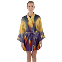 Night Moon Flora Background Long Sleeve Satin Kimono