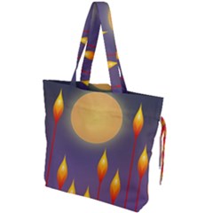 Night Moon Flora Background Drawstring Tote Bag by HermanTelo