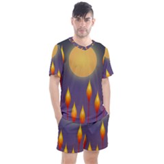 Night Moon Flora Background Men s Mesh Tee And Shorts Set