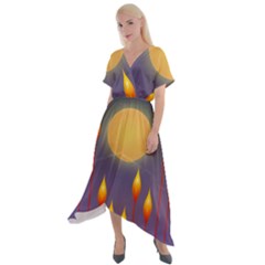 Night Moon Flora Background Cross Front Sharkbite Hem Maxi Dress