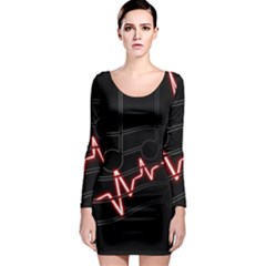 Music Wallpaper Heartbeat Melody Long Sleeve Bodycon Dress