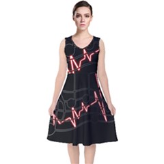 Music Wallpaper Heartbeat Melody V-neck Midi Sleeveless Dress  by HermanTelo