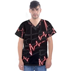 Music Wallpaper Heartbeat Melody Men s V-neck Scrub Top