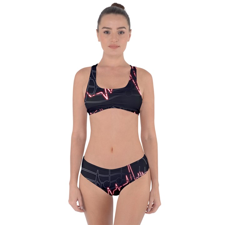 Music Wallpaper Heartbeat Melody Criss Cross Bikini Set