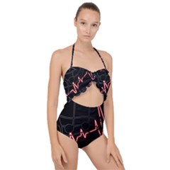 Music Wallpaper Heartbeat Melody Scallop Top Cut Out Swimsuit by HermanTelo