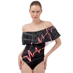 Music Wallpaper Heartbeat Melody Off Shoulder Velour Bodysuit 