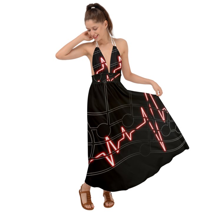 Music Wallpaper Heartbeat Melody Backless Maxi Beach Dress