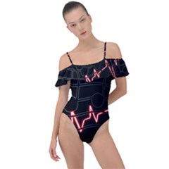 Music Wallpaper Heartbeat Melody Frill Detail One Piece Swimsuit