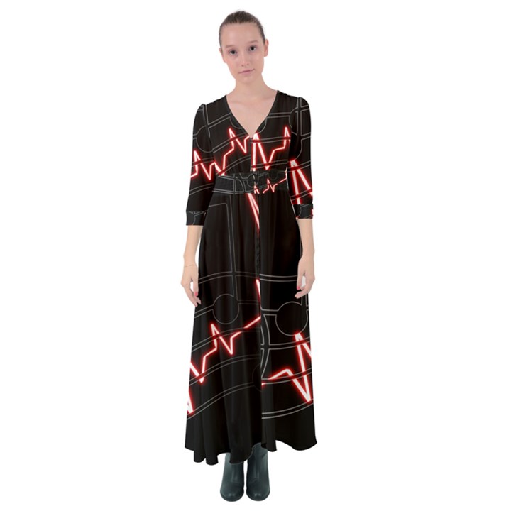 Music Wallpaper Heartbeat Melody Button Up Maxi Dress