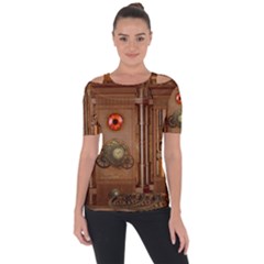 Steampunk Design Shoulder Cut Out Short Sleeve Top by FantasyWorld7