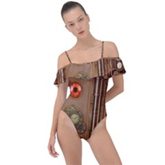 Steampunk Design Frill Detail One Piece Swimsuit