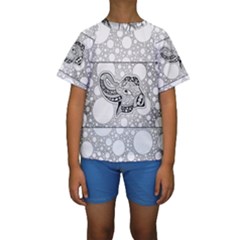 Elegant Mandala Elephant In Black And Wihte Kids  Short Sleeve Swimwear by FantasyWorld7