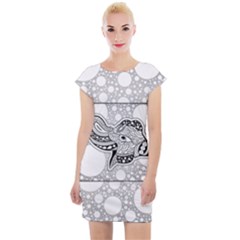 Elegant Mandala Elephant In Black And Wihte Cap Sleeve Bodycon Dress by FantasyWorld7