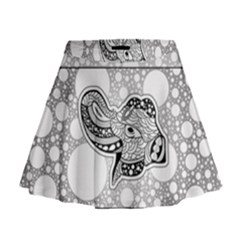 Elegant Mandala Elephant In Black And Wihte Mini Flare Skirt by FantasyWorld7