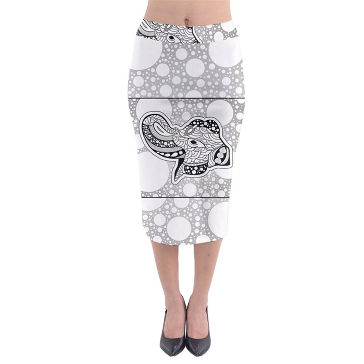 Elegant Mandala Elephant In Black And Wihte Midi Pencil Skirt