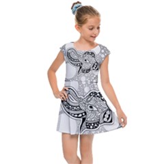 Elegant Mandala Elephant In Black And Wihte Kids  Cap Sleeve Dress by FantasyWorld7