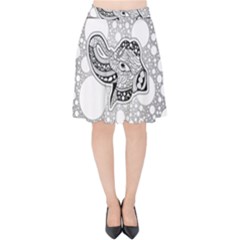 Elegant Mandala Elephant In Black And Wihte Velvet High Waist Skirt by FantasyWorld7