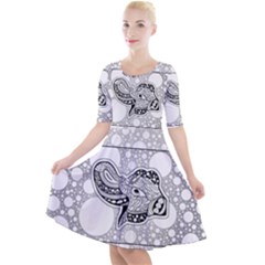 Elegant Mandala Elephant In Black And Wihte Quarter Sleeve A-line Dress by FantasyWorld7