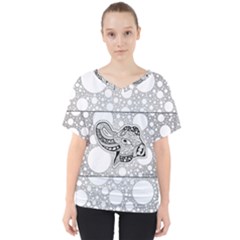 Elegant Mandala Elephant In Black And Wihte V-neck Dolman Drape Top by FantasyWorld7