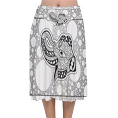 Elegant Mandala Elephant In Black And Wihte Velvet Flared Midi Skirt by FantasyWorld7