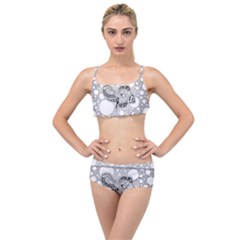 Elegant Mandala Elephant In Black And Wihte Layered Top Bikini Set by FantasyWorld7