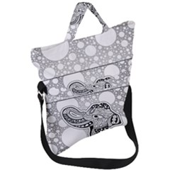 Elegant Mandala Elephant In Black And Wihte Fold Over Handle Tote Bag by FantasyWorld7