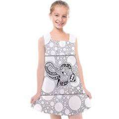 Elegant Mandala Elephant In Black And Wihte Kids  Cross Back Dress by FantasyWorld7