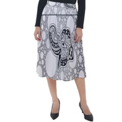 Elegant Mandala Elephant In Black And Wihte Classic Velour Midi Skirt  by FantasyWorld7