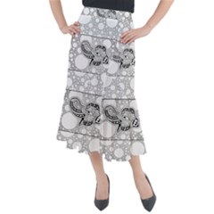 Elegant Mandala Elephant In Black And Wihte Midi Mermaid Skirt by FantasyWorld7