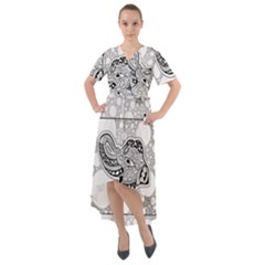 Elegant Mandala Elephant In Black And Wihte Front Wrap High Low Dress