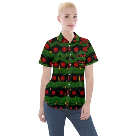 Pumkin Time Maybe Halloween Women s Short Sleeve Pocket Shirt by pepitasart