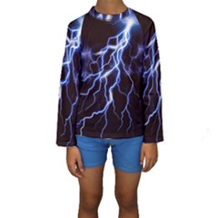 Blue Thunder Colorful Lightning Graphic Kids  Long Sleeve Swimwear by picsaspassion