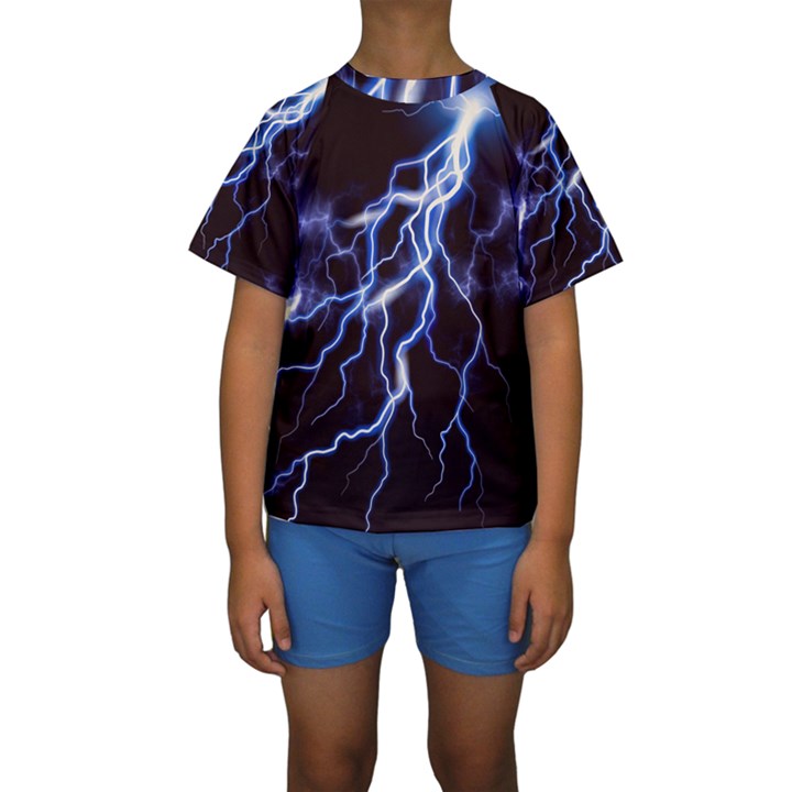 Blue Thunder Colorful Lightning graphic Kids  Short Sleeve Swimwear