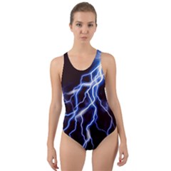 Blue Thunder Colorful Lightning Graphic Cut-out Back One Piece Swimsuit by picsaspassion