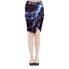 Blue Thunder Colorful Lightning Graphic Midi Wrap Pencil Skirt by picsaspassion