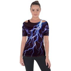 Blue Thunder Colorful Lightning Graphic Shoulder Cut Out Short Sleeve Top by picsaspassion