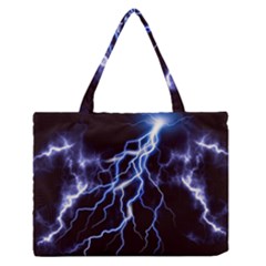 Blue Thunder Colorful Lightning Graphic Zipper Medium Tote Bag by picsaspassion