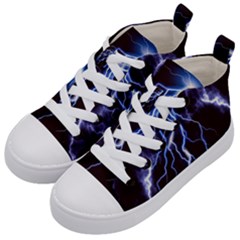 Blue Thunder Colorful Lightning Graphic Kids  Mid-top Canvas Sneakers by picsaspassion