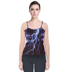 Blue Thunder Colorful Lightning Graphic Velvet Spaghetti Strap Top by picsaspassion