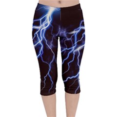 Blue Thunder Colorful Lightning Graphic Velvet Capri Leggings 