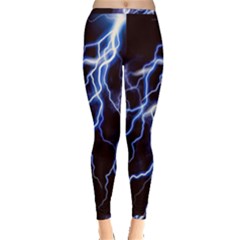 Blue Thunder Colorful Lightning Graphic Inside Out Leggings by picsaspassion