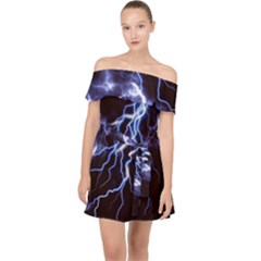 Blue Thunder Colorful Lightning Graphic Off Shoulder Chiffon Dress by picsaspassion