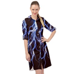 Blue Thunder Colorful Lightning Graphic Long Sleeve Mini Shirt Dress