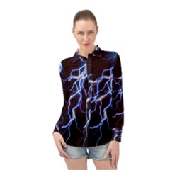 Blue Thunder Colorful Lightning Graphic Long Sleeve Chiffon Shirt