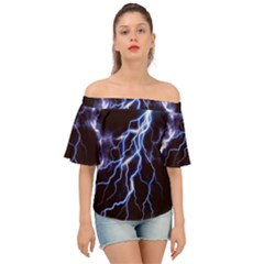 Blue Thunder Colorful Lightning Graphic Off Shoulder Short Sleeve Top