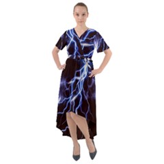 Blue Thunder Colorful Lightning Graphic Front Wrap High Low Dress