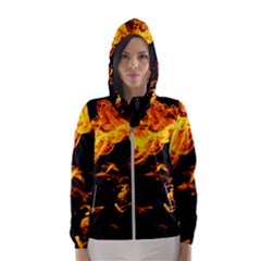 Can Walk On Fire, Black Background Women s Hooded Windbreaker