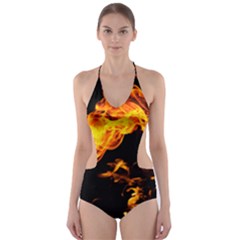 Can Walk On Fire, Black Background Cut-out One Piece Swimsuit by picsaspassion