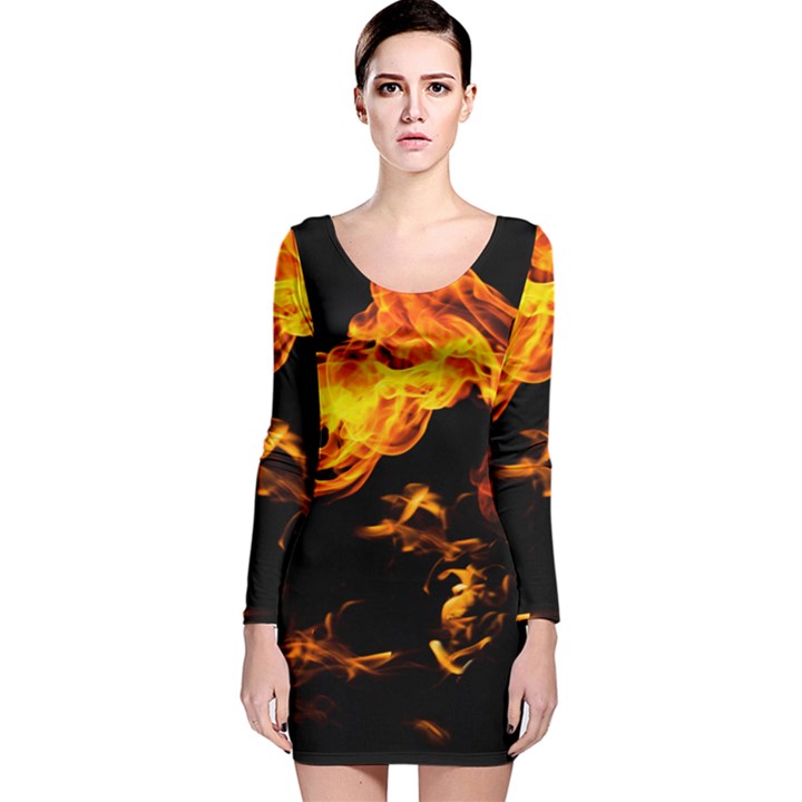 Can Walk on Fire, black background Long Sleeve Velvet Bodycon Dress